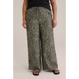 WE Fashion - Dames Wide leg broek met print - Curve - Regular fit - Bruin - Viscose - Plus Size Maat: 48
