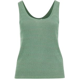 WE Fashion - Dames singlet met glittergaren - Curve - Regular fit - Lichtgroen - Ecovero viscose - Plus Size Maat: 46