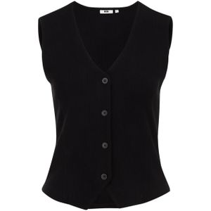 WE Fashion - Dames gilet met structuur - Regular fit - Zwart - Viscose - Maat: M