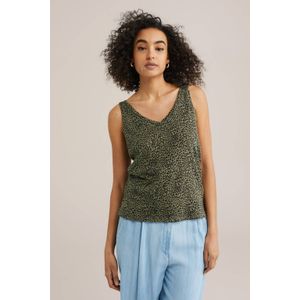 WE Fashion - Dames singlet met luipaard print - Regular fit - Olijfgroen - Katoen - Maat: XL