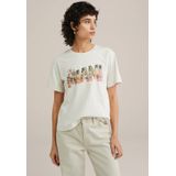 WE Fashion - Dames T-shirt - Gebroken Wit - Regular Fit - Katoen