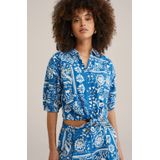 WE Fashion - Blouse - Blauw/Wit - Klassieke Blouse - Driekwart Mouw - Bloemenprint