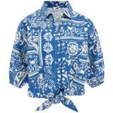 WE Fashion - Blouse - Blauw/Wit - Klassieke Blouse - Driekwart Mouw - Bloemenprint