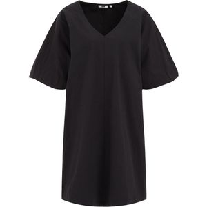 WE Fashion - Jurk - Zwart - Knielengte - V-hals - Pofmouwen