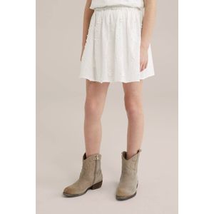 WE Fashion - Meisjes Skort met Embroidery - Regular Fit - Wit - Katoen
