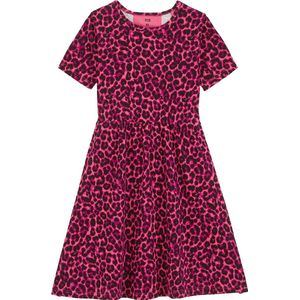 Jurk - Ronde Hals - Korte Mouwen - Regular Fit - Elastiek in Taille - Wijde Rok