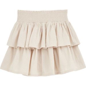 WE Fashion - Meisjes seersucker skort met volant - Regular fit - Beige - Katoen - Maat: 158/164