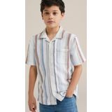 WE Fashion - Overhemd - Ecru/Blauw/Rood - 100% Katoen - Korte Mouwen