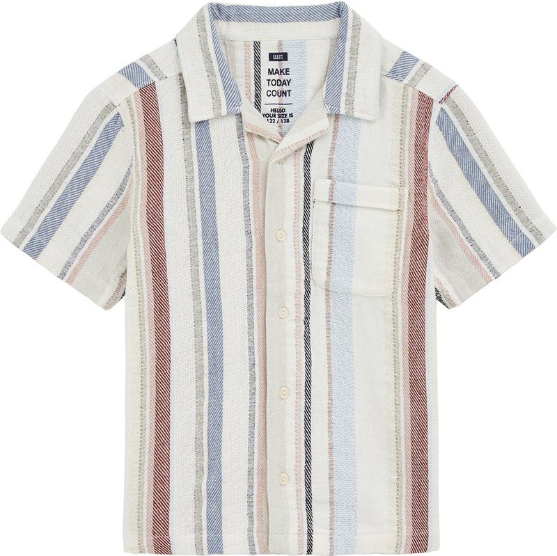 WE Fashion - Overhemd - Ecru/Blauw/Rood - 100% Katoen - Korte Mouwen