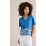 WE Fashion - Top - Viscose - Korte Mouw - V-hals - Broderie Details