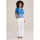 WE Fashion - Top - Viscose - Korte Mouw - V-hals - Broderie Details