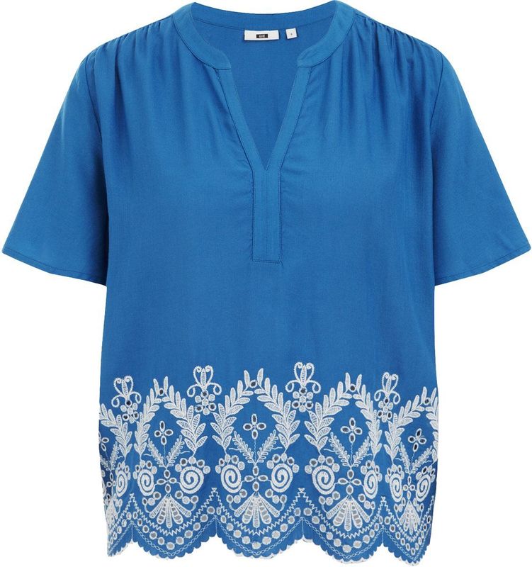 WE Fashion - Top - Viscose - Korte Mouw - V-hals - Broderie Details