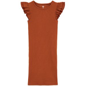 WE Fashion - Korte Jurk - Roodbruin - Rib Gebreid