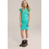 Jurk - Ribfluweel - Ronde Hals - Regular Fit - Zonder Mouwen - Vrolijke Ruches