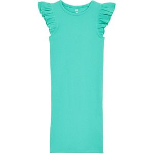 Jurk - Ribfluweel - Ronde Hals - Regular Fit - Zonder Mouwen - Vrolijke Ruches