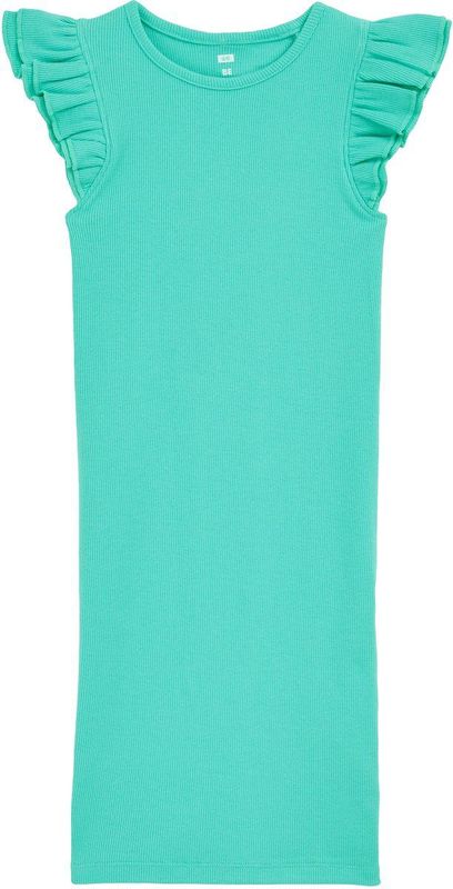 Jurk - Ribfluweel - Ronde Hals - Regular Fit - Zonder Mouwen - Vrolijke Ruches