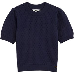 WE Fashion - Trui - Marine - Knitwear - Ronde Hals - Halve Mouw