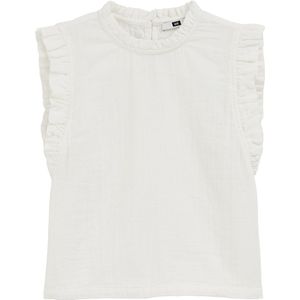 WE Fashion - Meisjes Singlet met Volants - Regular Fit - Wit - Katoen