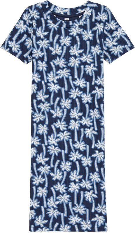 WE Fashion - Meisjes Jurk - Regular Fit - Donkerblauw - Katoen