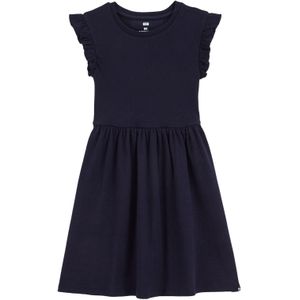 WE Fashion - Meisjes jurk van ribstof - Regular fit - Donkerblauw - Katoen - Maat: 134/140