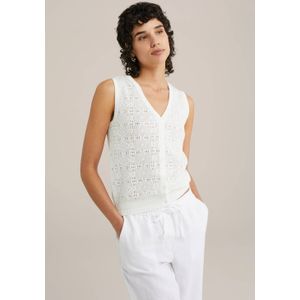 WE Fashion - Dames gilet met opengewerkt dessin - Regular fit - Wit - Katoen - Maat: L