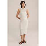 WE Fashion - Gebreide Jurk - Beige - 3/4 Lengte - Mouwloos