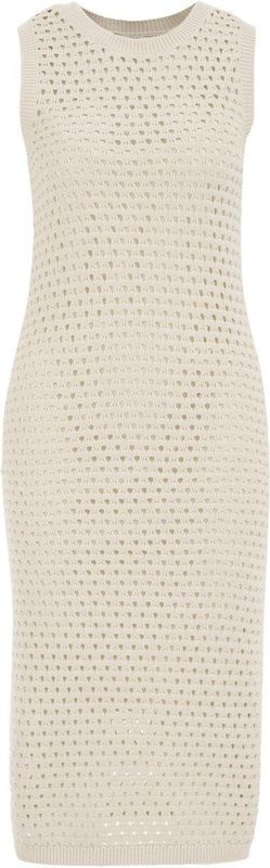 WE Fashion - Gebreide Jurk - Beige - 3/4 Lengte - Mouwloos