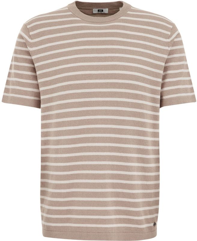 WE Fashion - Regular Fit T-shirt - Lichtbruin - Fijn Gebreid