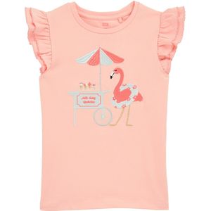 WE Fashion - Meisjes Top met Opdruk - Regular Fit - Koraalroze - Katoen
