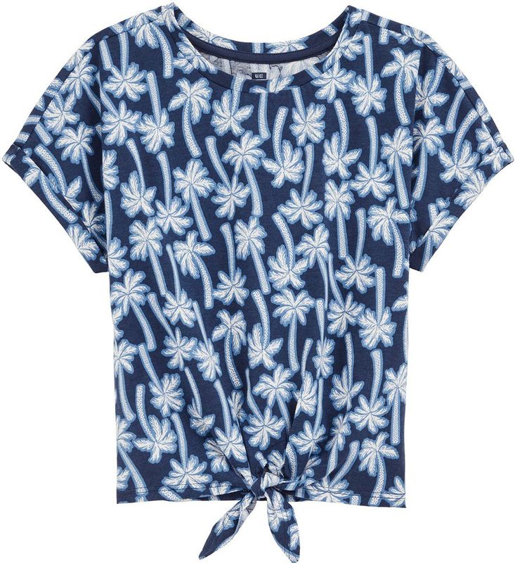 Imprimé - Regular Fit Top - Katoen - Korte Mouwen - Ronde Hals - Dessin met Strik