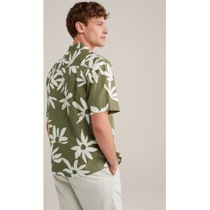 WE Fashion - Heren Poplin Overhemd - Groen - Katoen - Regular Fit