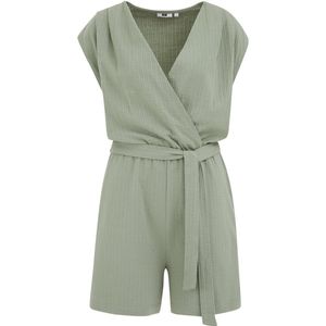 Jumpsuit - Seersucker - Regular Fit - V-hals - Korte Pijpen