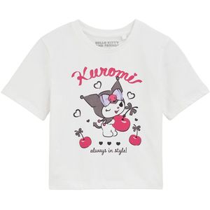 WE Fashion - T-shirt - Wit Roze Zwart - 100% Katoen - Hello Kitty Print