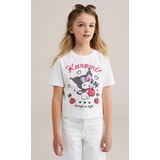 WE Fashion - T-shirt - Wit Roze Zwart - 100% Katoen - Hello Kitty Print