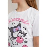 WE Fashion - T-shirt - Wit Roze Zwart - 100% Katoen - Hello Kitty Print