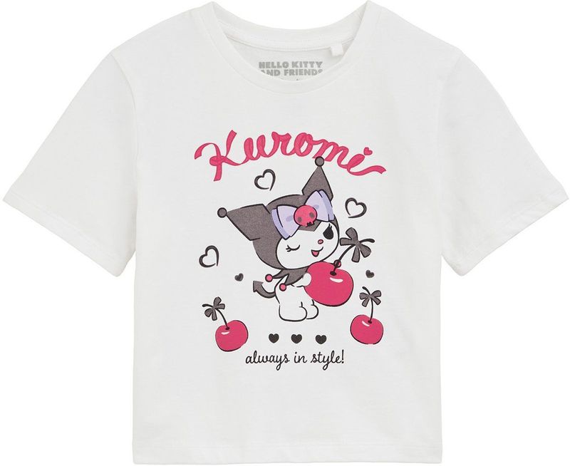 WE Fashion - T-shirt - Wit Roze Zwart - 100% Katoen - Hello Kitty Print