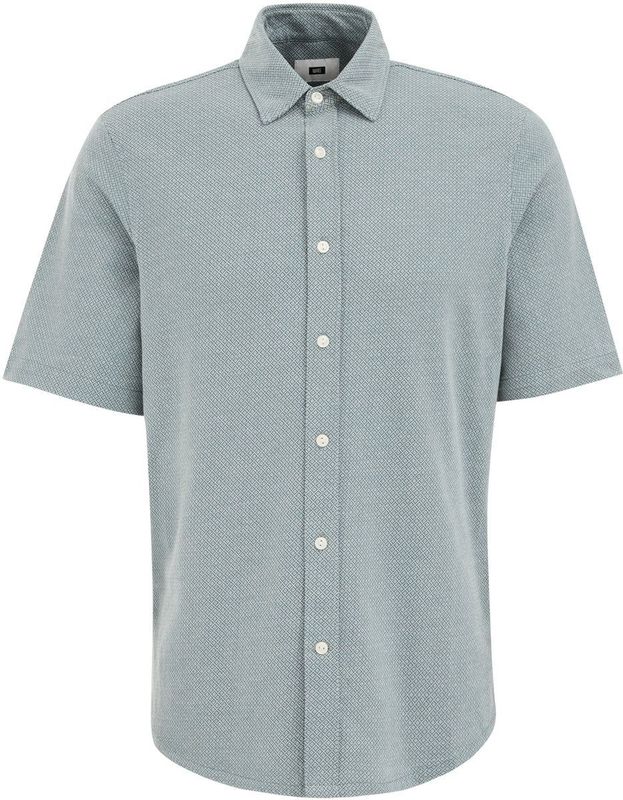 WE Fashion - Heren Jersey Overhemd - Blauw - Katoen - Slim Fit