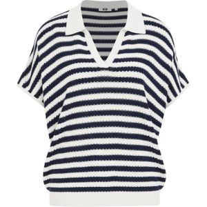 WE Fashion - Trui - Navy - Gestreept - Polokraag - Halve Mouw