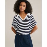 WE Fashion - Trui - Navy - Gestreept - Polokraag - Halve Mouw