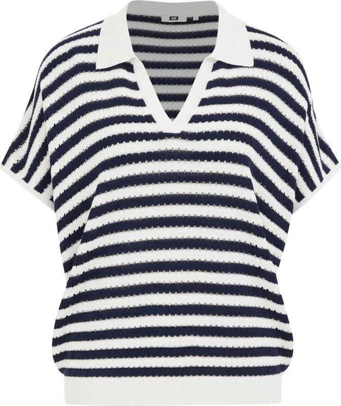 WE Fashion - Trui - Navy - Gestreept - Polokraag - Halve Mouw