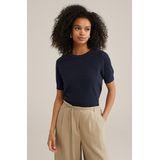WE Fashion - Dames Trui - Marineblauw - Opengewerkte Structuur - Katoen