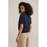 WE Fashion - Dames Trui - Marineblauw - Opengewerkte Structuur - Katoen