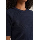 WE Fashion - Dames Trui - Marineblauw - Opengewerkte Structuur - Katoen