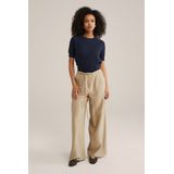 WE Fashion - Dames Trui - Marineblauw - Opengewerkte Structuur - Katoen