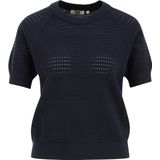 WE Fashion - Dames Trui - Marineblauw - Opengewerkte Structuur - Katoen