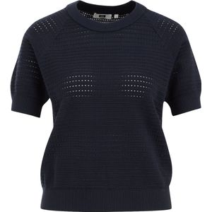 WE Fashion - Dames Trui - Marineblauw - Opengewerkte Structuur - Katoen