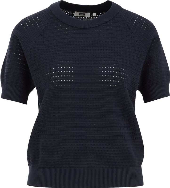 WE Fashion - Dames Trui - Marineblauw - Opengewerkte Structuur - Katoen