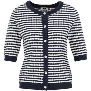 WE Fashion - Gebreid Vest - Marine/Wit - Slanke Pasvorm - Knoopsluiting