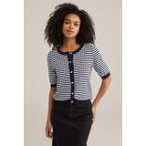 WE Fashion - Gebreid Vest - Marine/Wit - Slanke Pasvorm - Knoopsluiting