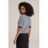 WE Fashion - Gebreid Vest - Marine/Wit - Slanke Pasvorm - Knoopsluiting